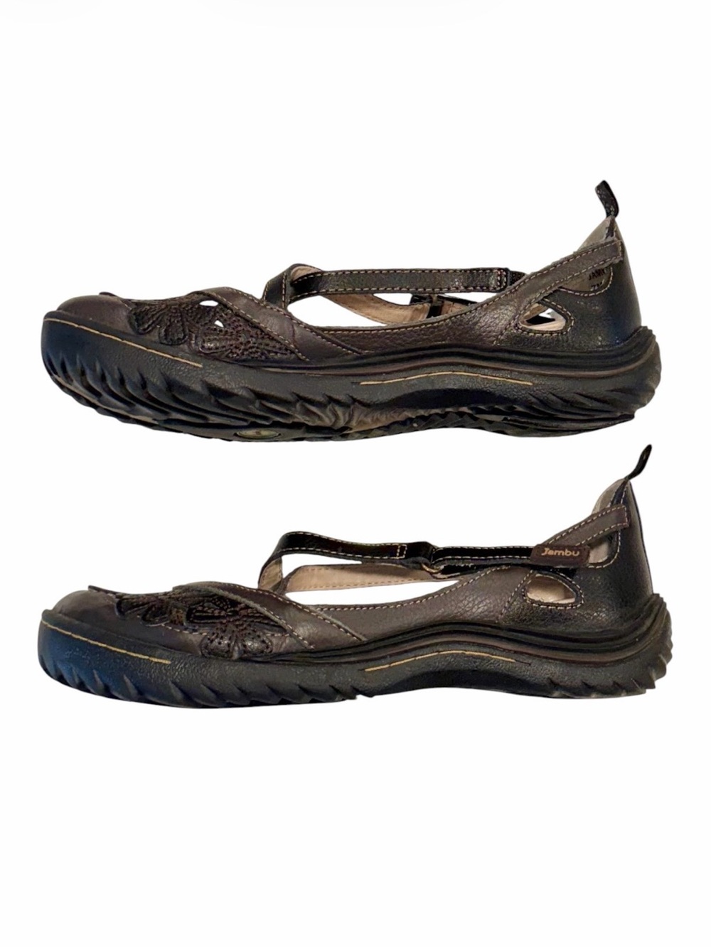 Jambu JBU Women's Brown Leather Floral Cutout Mary Jane Flats - Size: 7 - Picture 8 of 9
